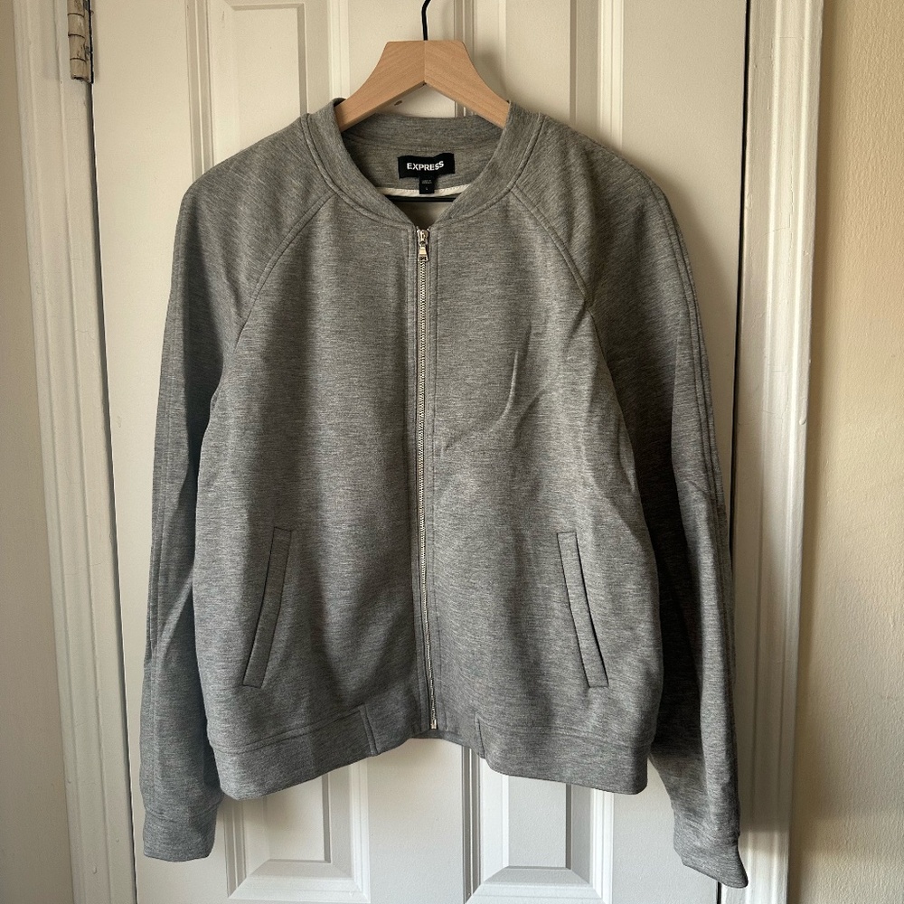 Express Gray Stretch Bomber Jacket - image 1